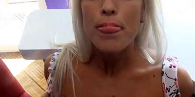 German blonde babe with big round boobs is shafted up the pussy