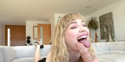 Skinny Stepdaughter gives her Big Dick Stepdad a Blowjob