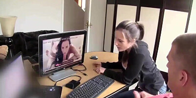 Mandy Flores gets horny watching porn and fucks with her stepbrother