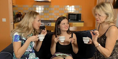 Three ravishing MILFs are making out in a steamy lesbian 3some