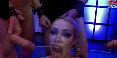 Busty MILF Chessie Kay is fucked and peed on by two studs