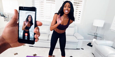 Ebony doll constantly has her workout sessions interrupted by her horny lover and his BBC