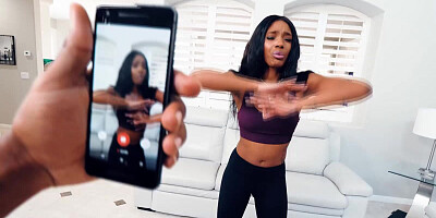 Ebony doll constantly has her workout sessions interrupted by her horny lover and his BBC