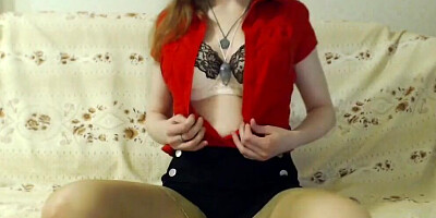 Smoking blonde stepmom plays with a toy
