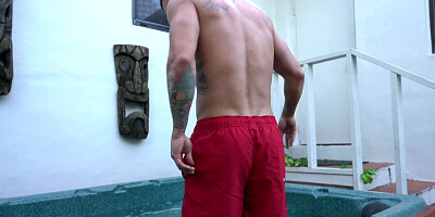 Handsome jock is shafting the pussies of two young blondes in a jacuzzi