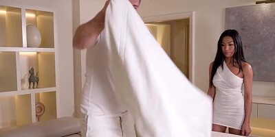 Asian hottie getting massaged and eaten out after it