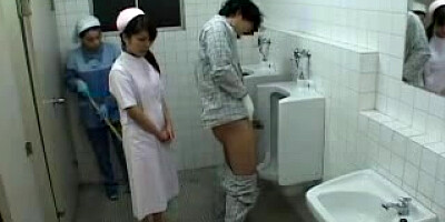 Asian Nurse and Cleaning Chick Help a Patient Jack off