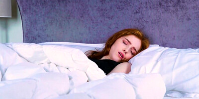 Cute redhead with a big ass stays in bed to orgasm