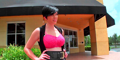 Cute dark haired teeny chick gets a really big dick