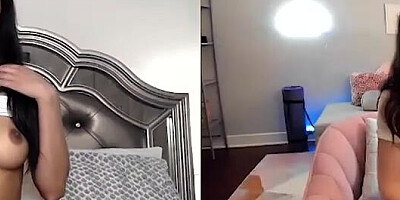 Two webcam hussies are rubbing their twats for one another during a lockdown