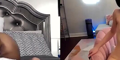 Two webcam hussies are rubbing their twats for one another during a lockdown