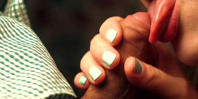 My step sister gently caresses my cock with her tongue. Close-up blowjob and cum in mouth. 4K VIDEO