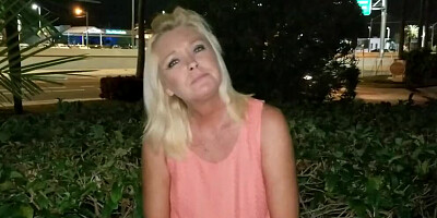 Blonde cougar Ms Paris Rose sucks a hard cock on the street