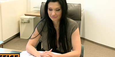 Office lady with beautiful blue eyes Aletta Ocean gets rammed