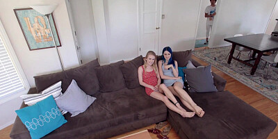 Two lusty ladies are comparing their cock sucking abilities on a single pecker