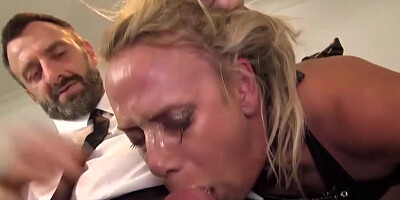 Blonde MILF is tied up and fucked in the ass by a master