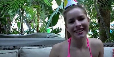 Blonde Teen Lilly Ford Fucks Outdoors to Celebrate Older Man's Birthday!
