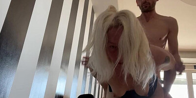 Blonde cougar gives a handjob and gets fucked in the asshole