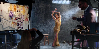 Marvelous brunette girl gets fucked hard after a photo session