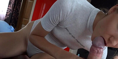 Desert Angel sucks stepbrother's dick and rides it in POV video