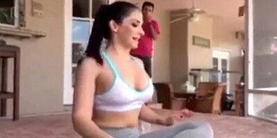 Big ass girl is stretching out with her fitness instructor before enjoying sexual workout
