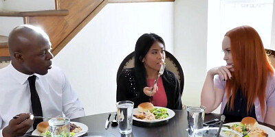 Two depraved chicks are sharing a black cock in this 3some