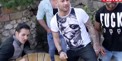 Three hot babes are fucked by three studs at this sex orgy