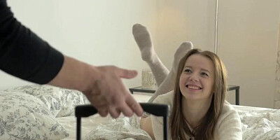 Dude rubs stepsister's wet pussy while fucking her tight butthole