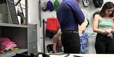 Two lady friends are punished for thieving by the mall cop and his big shaft