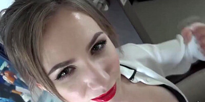 Elegant blonde in sexy lingerie is encouraging her partner to stroke his prick