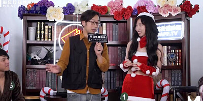 Asian girl in Santa's uniform blows that lad and rides his cock