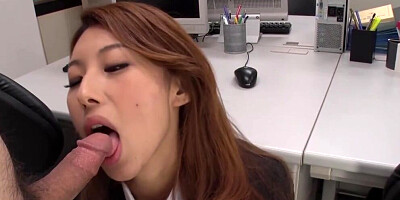 Juicy Japanese secretary goes down on her boss and blows him