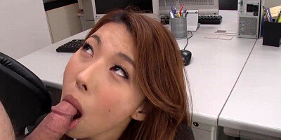 Juicy Japanese secretary goes down on her boss and blows him