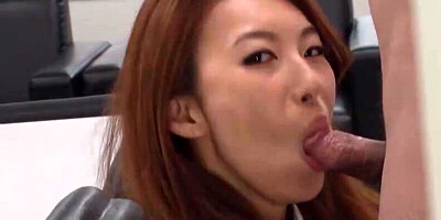 Juicy Japanese secretary goes down on her boss and blows him