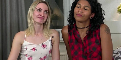 Brunette and blonde are massaging their vaginas and putting a dildo inside