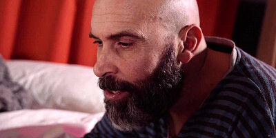 Daddy with a grey beard fucks his son's pretty teen girlfriend