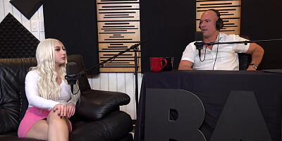 Blonde goddess Skylar Vox shares past sex experiences on a porn podcast