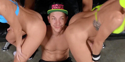 Lucky dude is about to enjoy hardcore sex with three tremendous chicks