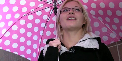 PublicAgent Sexy glasses babe fucks on public stairwell