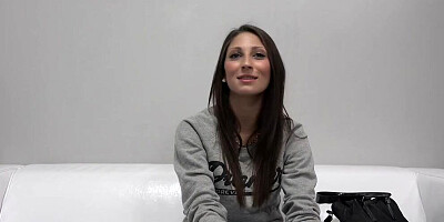 Cute and skinny Czech brunette sucks and rides dick during an audition