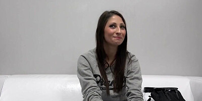 Cute and skinny Czech brunette sucks and rides dick during an audition