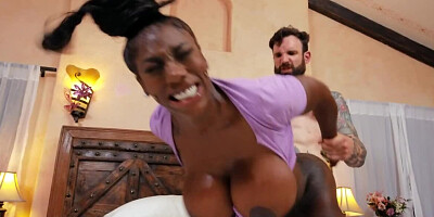 White fellow involved into sex with two busty Ebony bitches