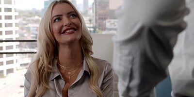 Curvaceous blonde secretary keeps her boss entertained by sucking and fucking him