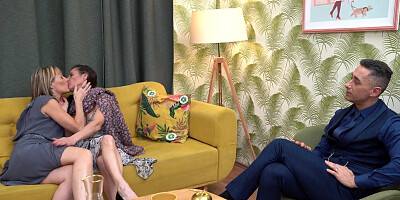 Two slutty lesbians butt-fucked by hung man in 3some