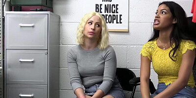 Blonde & brunette are banged by a mall cop in his office