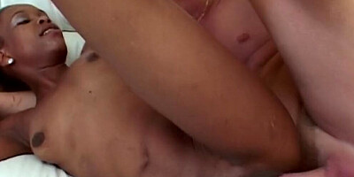 A sexy ebony with an amazing body gets a hard fuck from a hard white cock