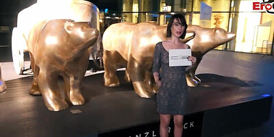 Nerdy brunette girl sucks a hard cock and gets fucked from behind