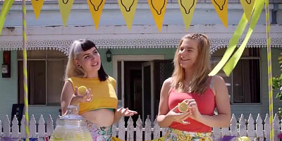 Two lustful blonde lesbians with hairy pussies lick each other