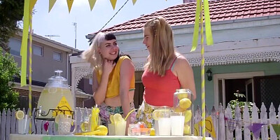 Two lustful blonde lesbians with hairy pussies lick each other