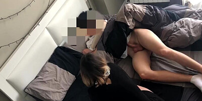 Video from above shows a horny babe riding a hard cock